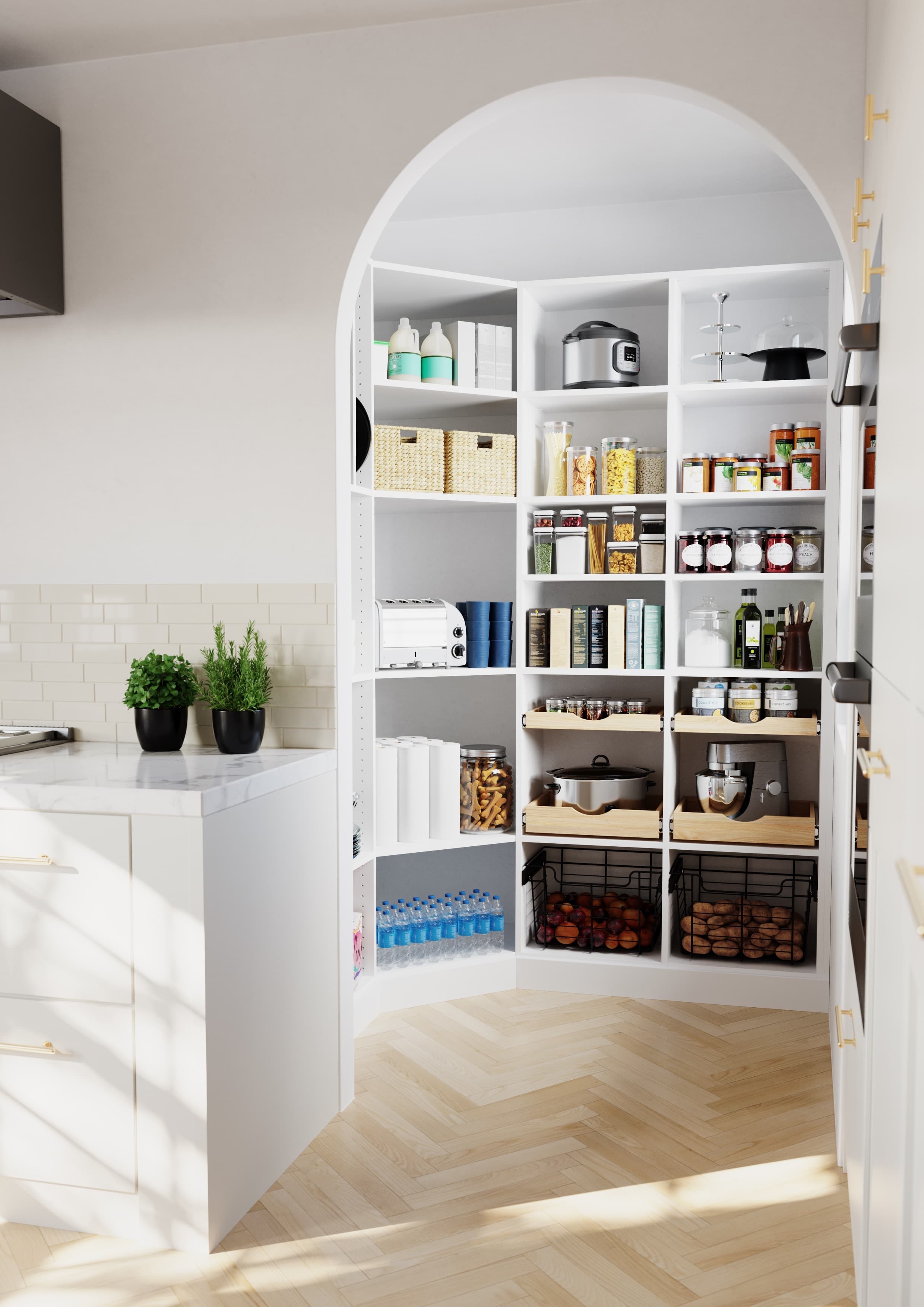 White custom pantry designed and installed by Gator Closets